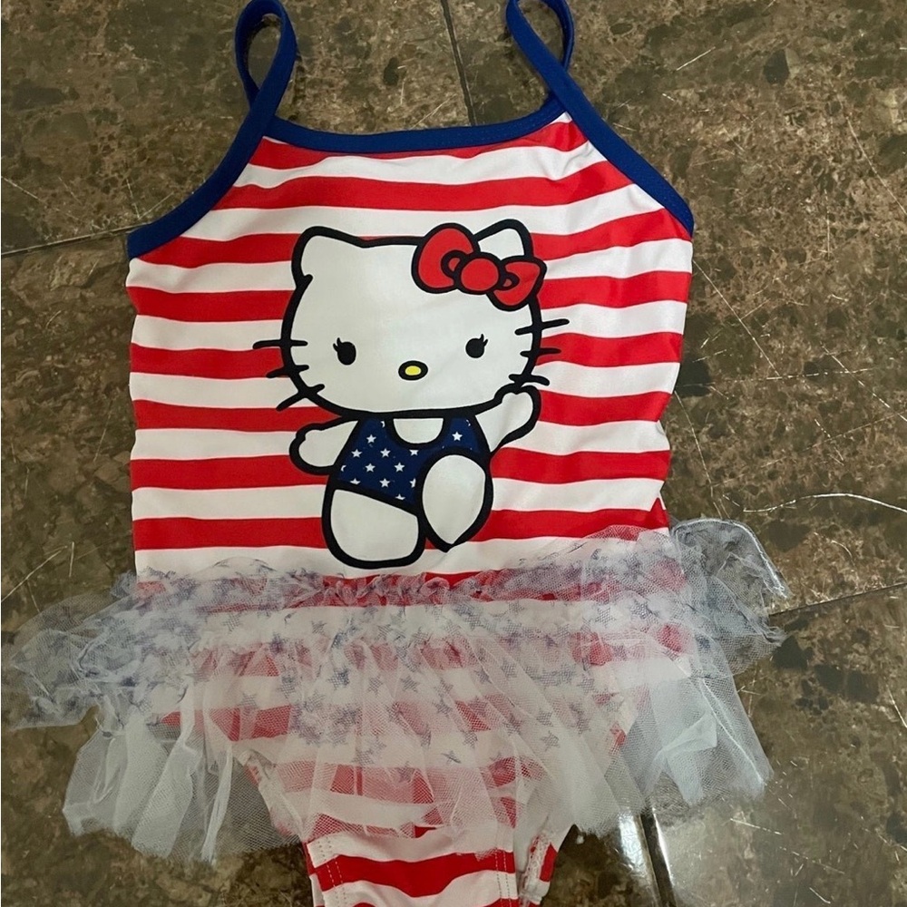 Adidas Red and White Striped Swimsuit